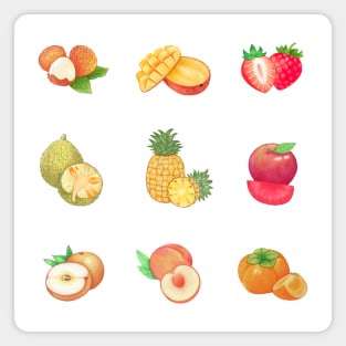 Taiwan Fruits Illustration Pack 台灣水果插畫 - Lychee, Mango, Strawberry, Bread Fruit, Pineapple, Plum, Pear, Peach and Persimmon Magnet